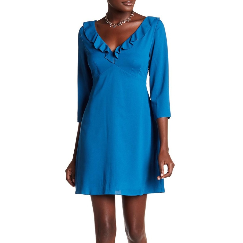COOPER + ELLA Blue V-neck Ruffle Dress medium - Picture 6 of 6